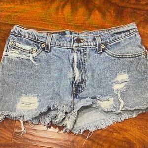 Distressed Denim Athletic Shorts